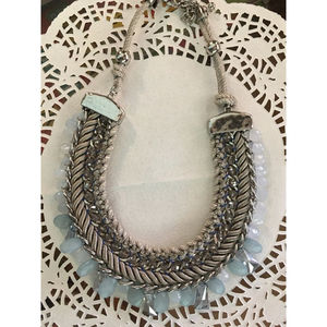 Chico’s Necklace Bib  Style Beaded Twisted Rope Dangle Blue Crystal/Rhinestones